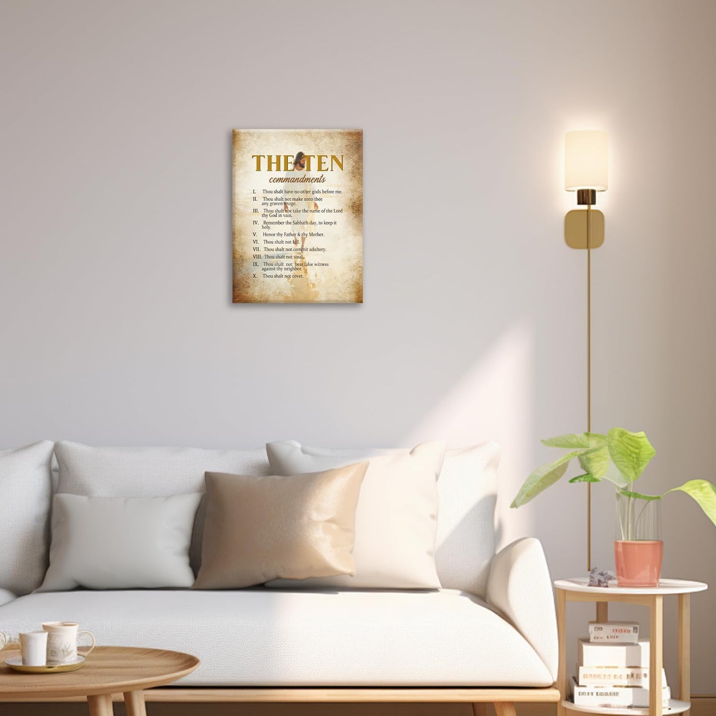 The Ten Commandments Christian Pictures Wall Art, Bible Verse Jesus Bathroom Wall Decor Religion Scripture Framed Painting Religious Canvas Artwork for Church Bedroom Living Room 20"L x 16"W