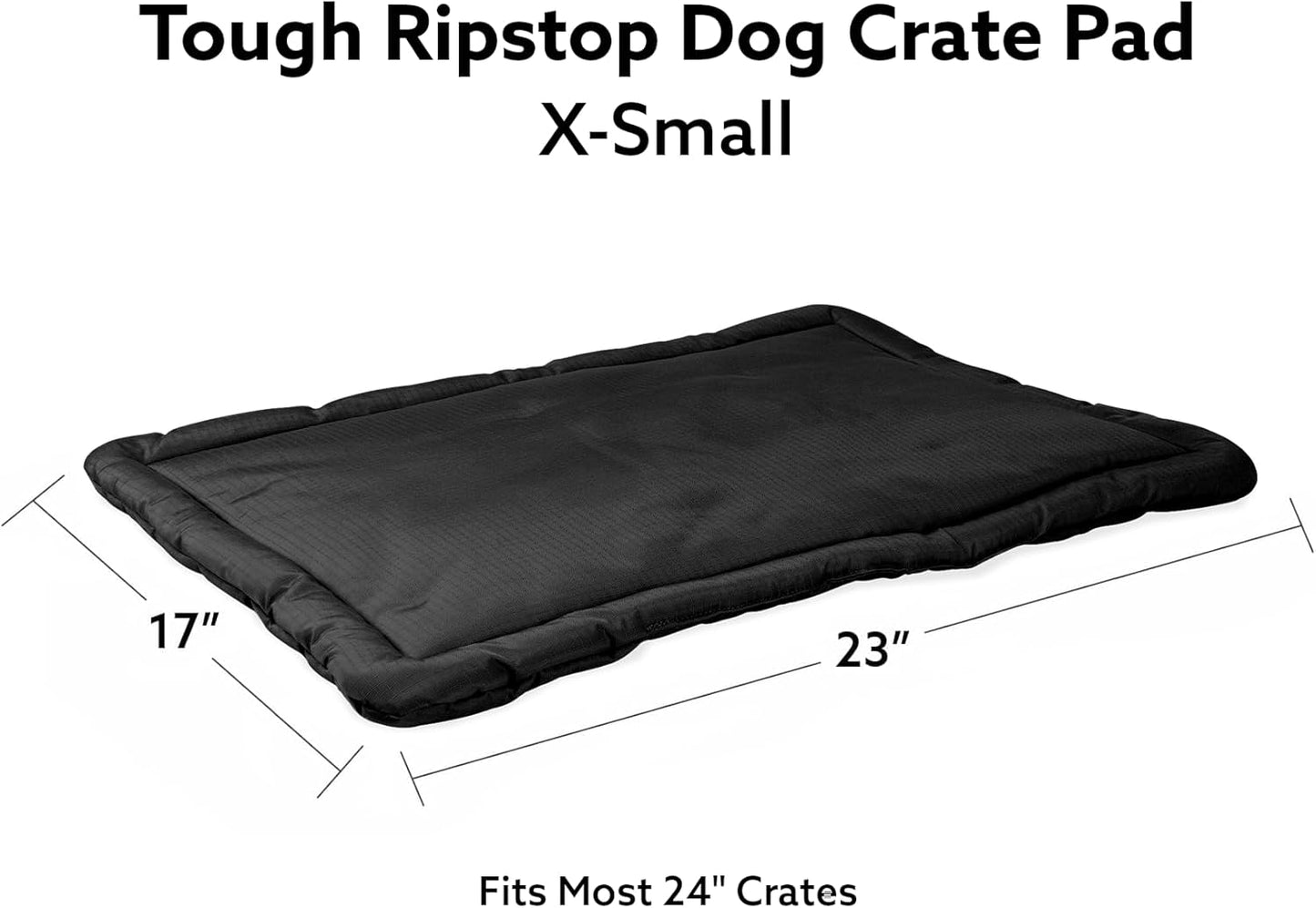 K9 Ballistics Tough Ripstop Dog Crate Pad - Durable & Machine Washable with Non-Skid Bottom and 120-Day Warranty, Fits 24" Wire Crates - X-Small, Obsidian Black