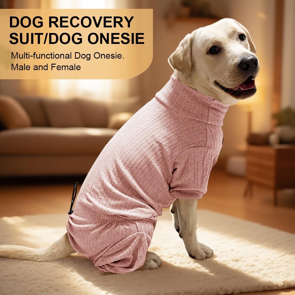 Dog Pyjamas PJS Sweater Clothing and Loungewear Suitable for Small to Medium Breeds of Dogs, Neutering Suits, Extra-Large Stretch Fabric, Four-Legged Dogs Clothes Pyjamas (Sweater Pink, L)