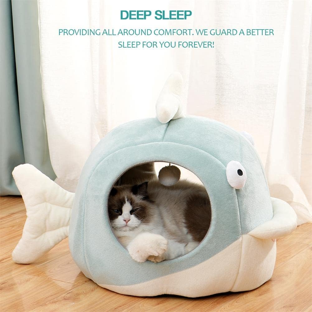 Lcybem Cat Beds for Indoor Cats - Cat Bed Cave with Removable Washable Cushioned Pillow, Calming Cozy Soft Cat Cave, Cute Friendly Dolphin Cat Houses for Indoor Cats No Deformation Pet Bed, L