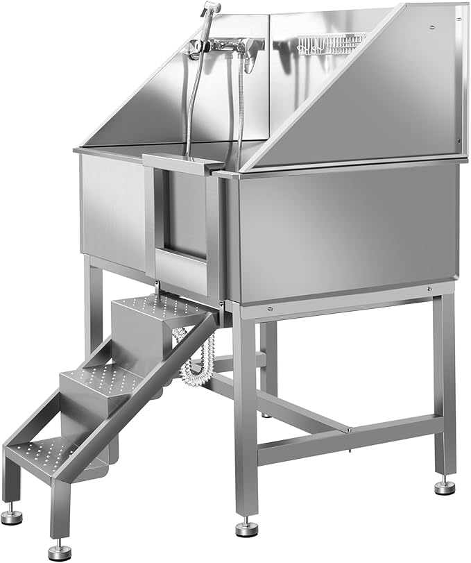 38" Pet Dog Bathing Station W/Stairs, Professional Stainless Steel Dog Grooming Tub W/Soap Box, Faucet,Rich Accessory, Dog Bathtub for Large,Medium,Small Pets, Washing Sink for Home,R-RAMP