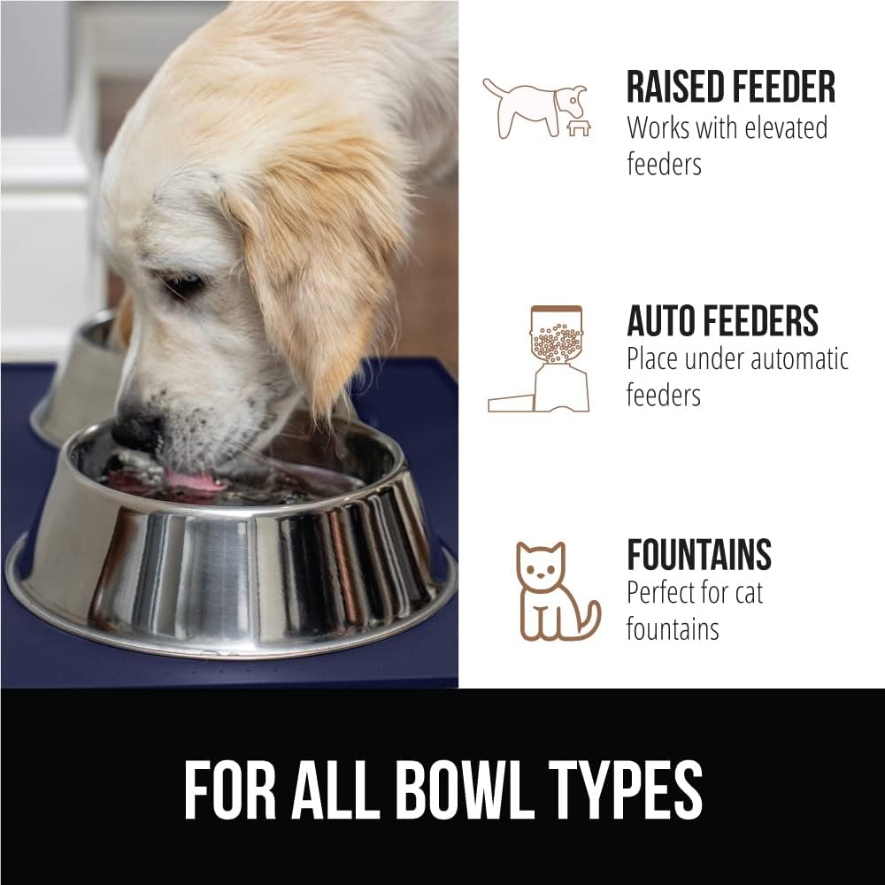 GORILLA GRIP 100% Waterproof Raised Edge BPA Free Silicone Pet Feeding Mat, Dog Cat Food Mats Contain Spills Protects Floors, Placemats for Cats and Dogs Water Bowl, Pets Accessories 18.5x11.5 Navy