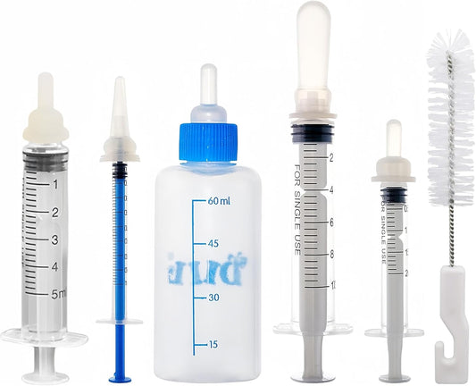 Kitten Bottle Feeding Kit 1ml 3ml 5ml 10ml 60ml - Kitten Puppy Milk Replacement Small Animals Waterer Feeder Newborn Puppy Bottles for Nursing