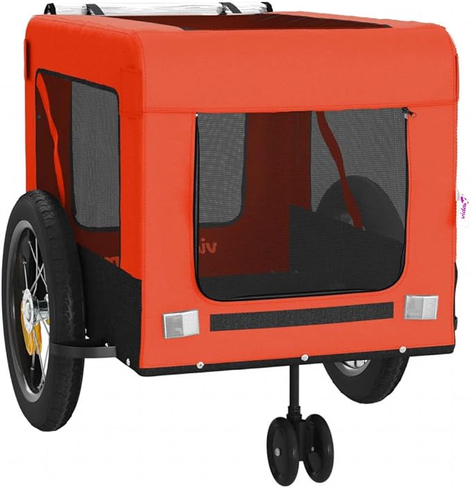 Tidyard Pet Bike Trailer Orange and Black Oxford Fabric and Iron Pet Bicycle Carrier, Animal Bike Stroller for Cat, Puppy, Dog, Outdoor, Travel Style C