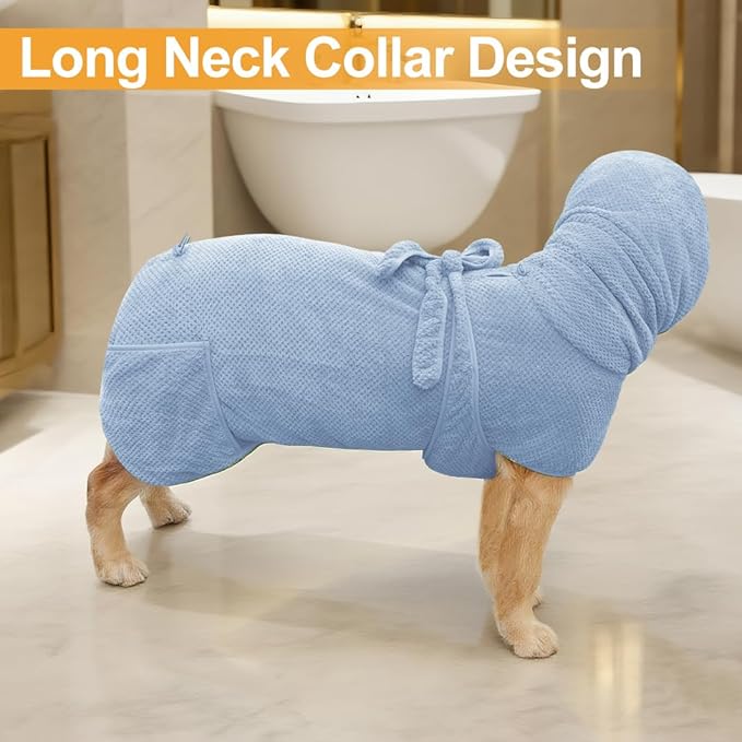 Medium to Large Size Dog Bathrobe, Quick Drying Super Absorbent Used for After Bathing, Warm Dog Towels, Adjustable Hoodies and Belts for Pet Dogs Bath Clothes Products (Blue Jacquard, 3XL)