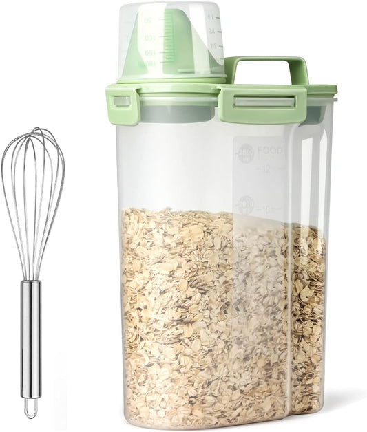 Rice Airtight Dry Food Storage Containers, BPA Free Plastic Storage Bin Dispenser with Pourable Spout, Measuring cup for Cereal, Flour and Baking Supplies, Include a Stainless Steel Whisk