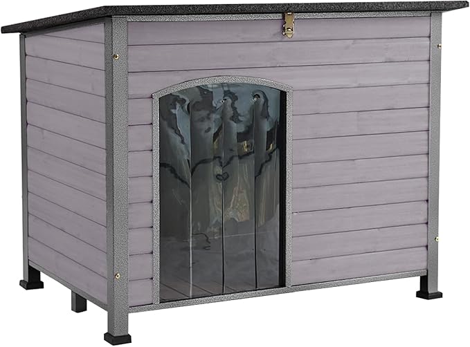 Aivituvin Large Dog House Outdoor Indoor Weatherproof Dog House for Small & Medium & Large Dogs with Unique All-Around Iron Frame＆Raised Feet（Grey）