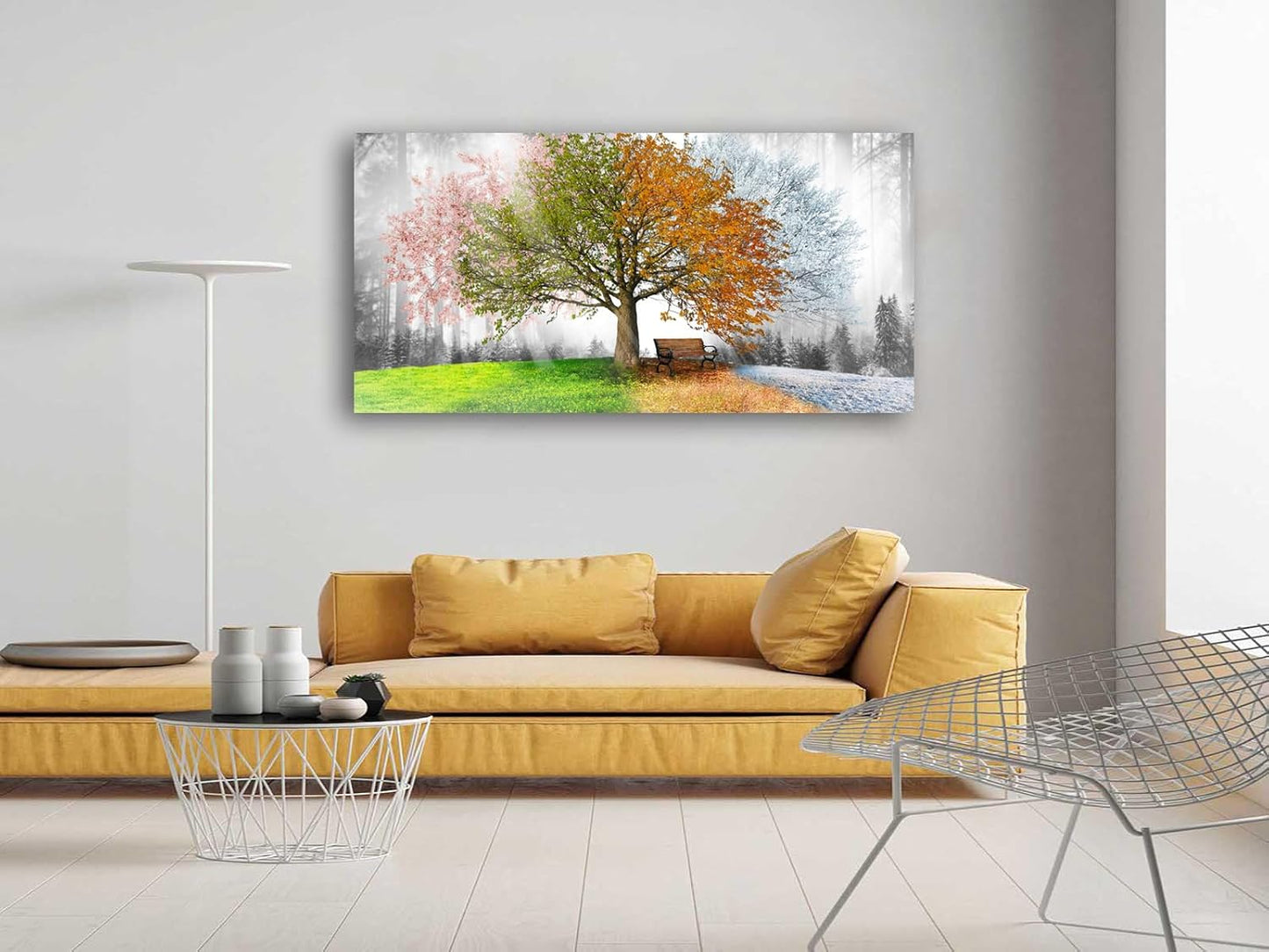 Jiuqinghua Canvas Prints Wall Art Decor Large Four Seasons Tree Picture 1 Panel Spring Summer Autumn Winter Tree Painting Artwork for Dining Room Kitchen Home Decor Stretched and Framed Ready to Hang
