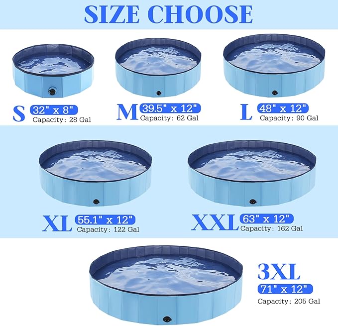 Foldable Dog Bath Swimming Pool Plastic Kiddie Pool Professional Tub Collapsible Grooming Bathtub for Pets Kids Baby and Toddler, 48 x 12 Inches Blue