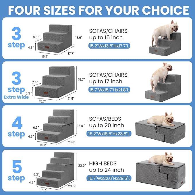 Dog Stairs for High Bed 22.6" H,5-Step Dog Steps for Small Dogs and Cats,Indoor Non-Slip Balanced Pet Stairs are Suitable for Puppy,Older Cat,Grey