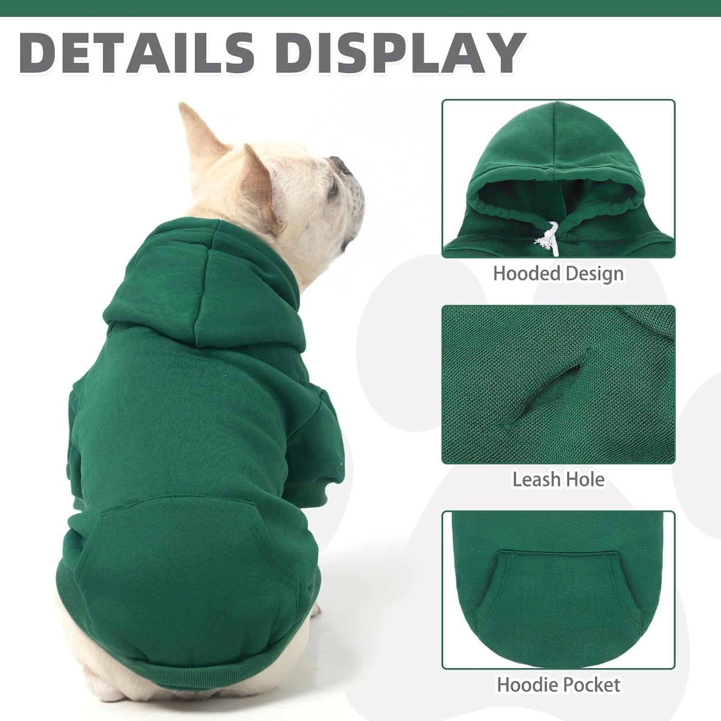 KOOLTAIL Basic Dog Hoodie - Soft & Warm Dog Hoodie Sweater with Leash Hole and Pocket, Dog Winter Coat, Cold Weather Clothes Sweatshirt for Small Medium Large Dogs Puppy Cat Boys Girls Deep Green L