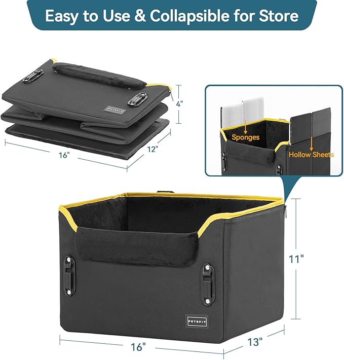 PETSFIT Small Dog Car Seat, Patent Safety Buckles Car Seat for Dogs, Puppy Car Seat with Safety Belt, Suitable for Small Pets Up to 25lbs (Black)