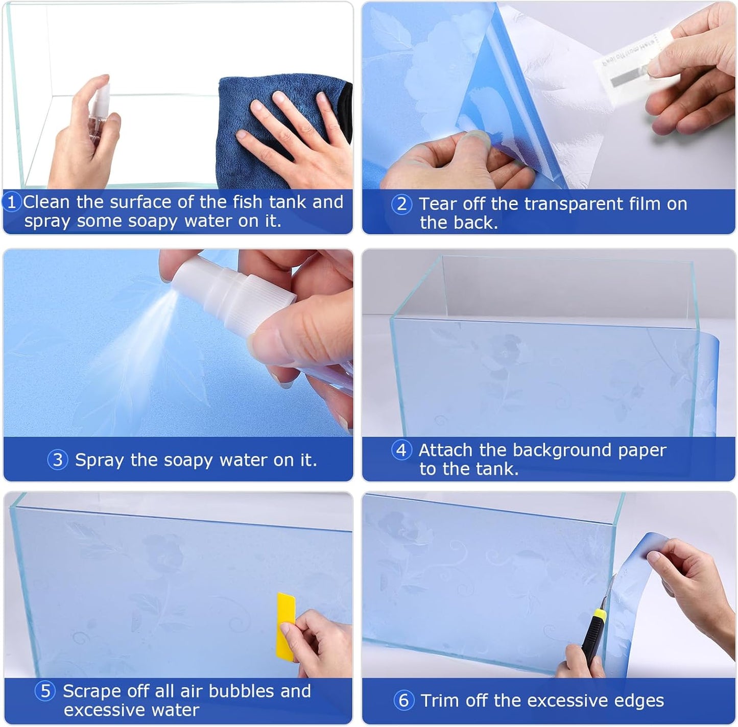 Aquarium Background Paper, Blue Fish Tank Backdrop Wallpaper Electrostatic Adhesive, No Glue, Easy to Install, Reusable (23.6" H × 78.7" L, Translucent)