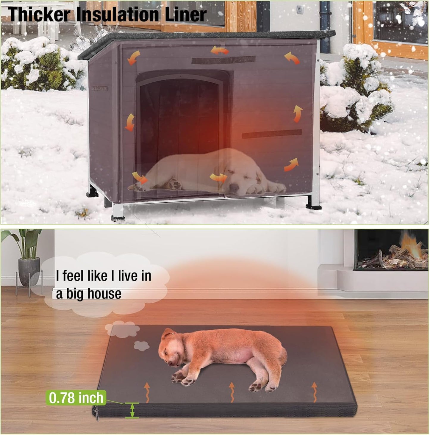 GUTINNEEN Dog House Insulated Outdoor Dog Kennel with Liner for Winter Large(Grey and White)