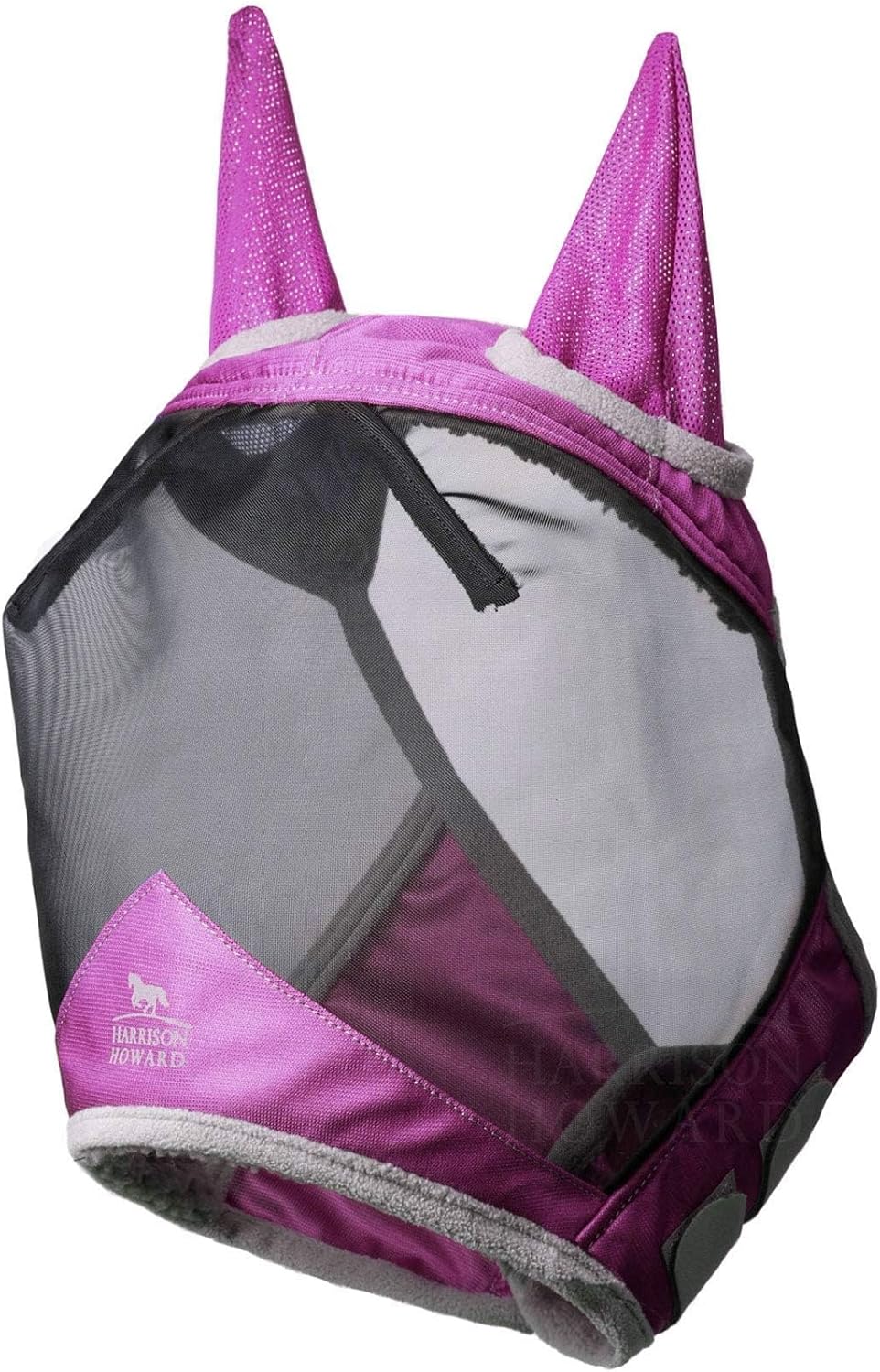 Harrison Howard CareMaster Pro Luminous Horse Fly Mask Large Eye Space Standard with Ears UV Protection for Horse Dark Magenta S Pony