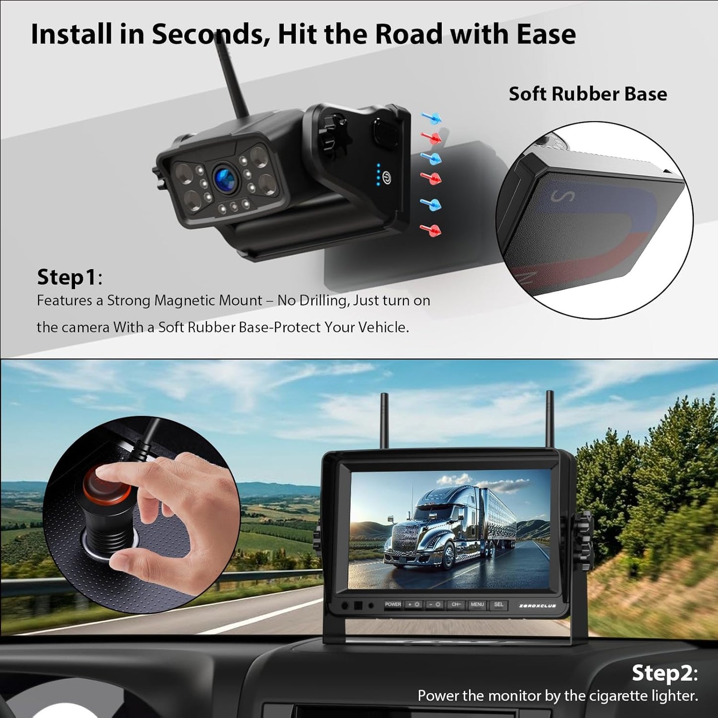 Magnetic Wireless RV Backup Camera System: 7" HD 1080P DVR Monitor with Rear Camera, DVR Monitor & IR Night Vision, Portable Rechargeable Camera for RV/Trailer/Fifth Wheels/Camper BC701