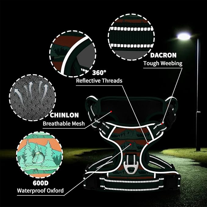 Timos No Pull Dog Harness,No Choke Front Clip Dog Reflective Harness,Adjustable Soft Padded Pet Vest with Easy Control Handle for Medium Dogs,Wilderness,M