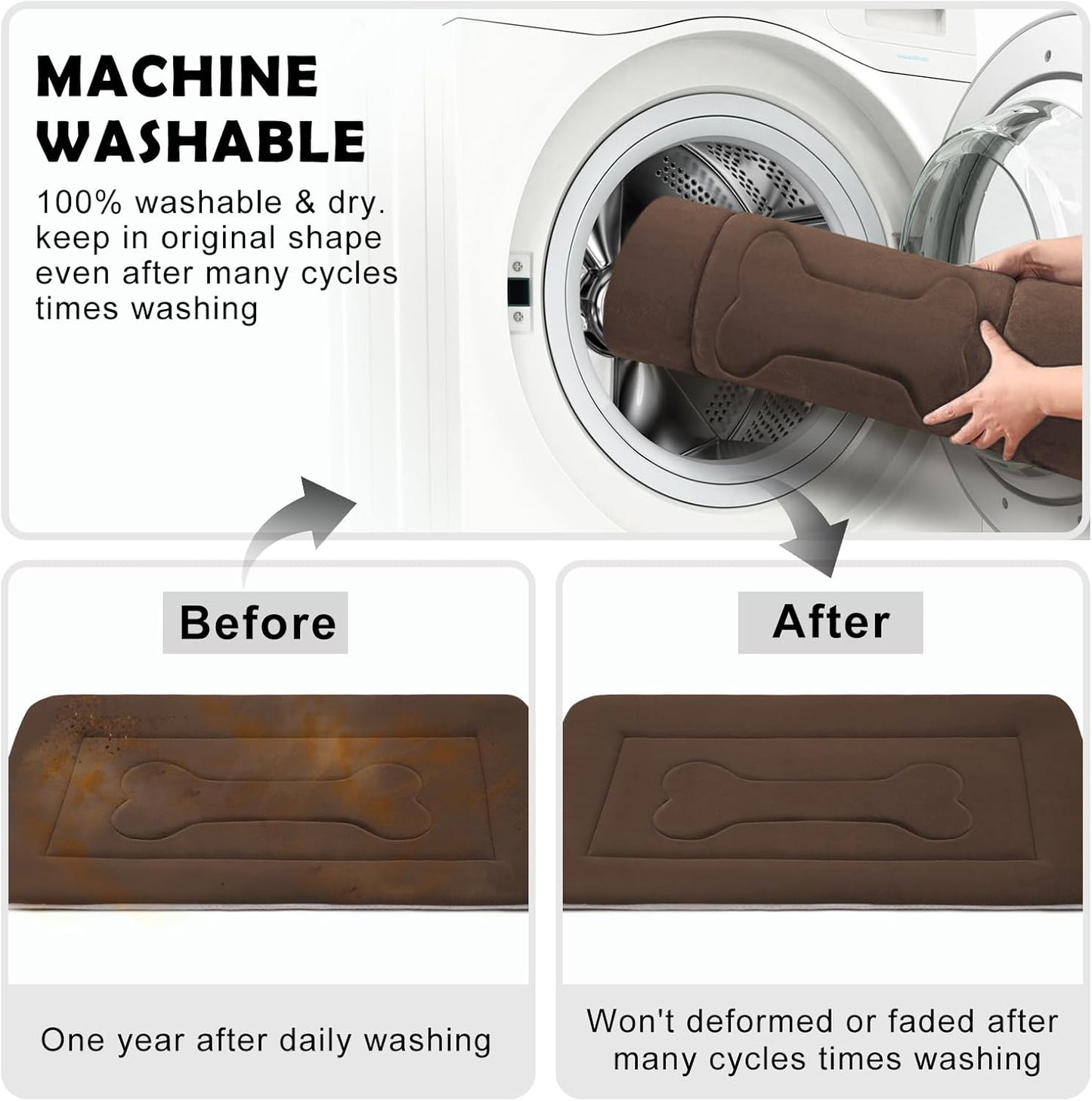 JoicyCo Large Dog Bed Soft Dog Crate Pad Mat, 42 in Non-Slip Bottom Washable Dog Sleeping Mattress Pet Beds Cat Bed Kennel Pad, Dark Brown