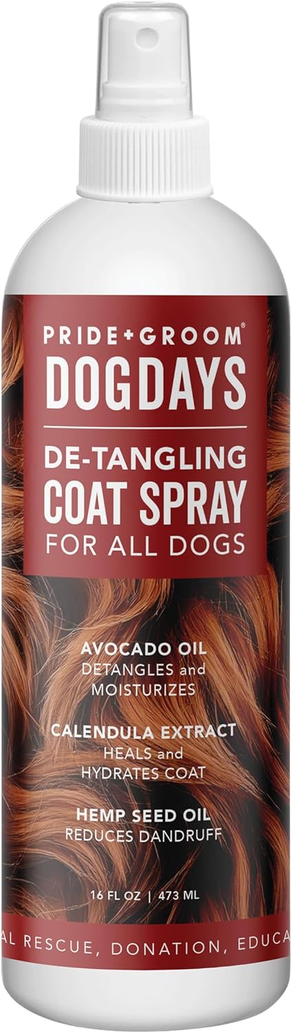 Pride and Groom DogDays Detangling Coat Spray for All Dogs | Conditioner & Detangler Spray for Shiny, Tangle-Free Fur | Hydrating & Repairing Formula with Fresh Scent | Made in USA – 16 fl oz