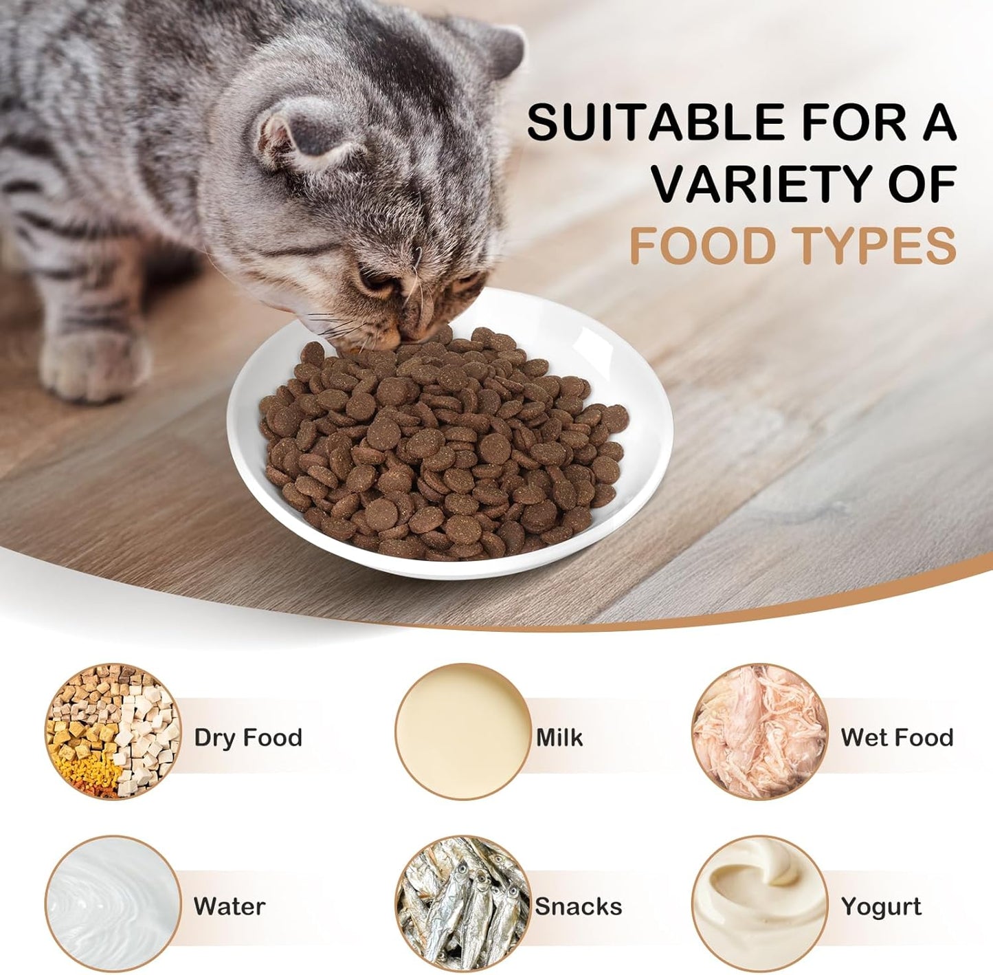 TRUVIC 4 Pack Ceramic Cat Food Bowls, 5.9 Inch Ceramic Cat Dishes Set for Indoor Cats and Small Dogs, Anti Whisker Fatigue Kitten Bowls, Wide Shallow Kitten Plates for Food and Water (Cat's Paw)