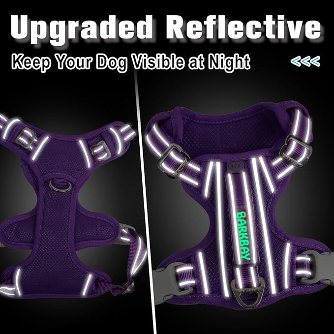 BARKBAY Dog Harness No Pull with ID Tag Pocket - Heavy Duty, Reflective, Easy Control for Large Dogs(Purple,L)