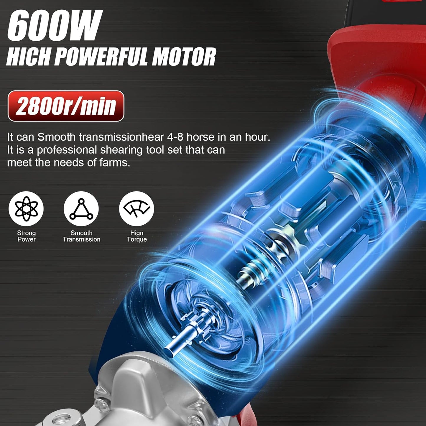 Cordless Horse Clippers,500W Heavy Duty Horse Grooming Clippers with 2 PCS Rechargeable 3000mAH Lithium Battery,6 Speed Professional Horse Grooming Kit for Thick Coat Animals