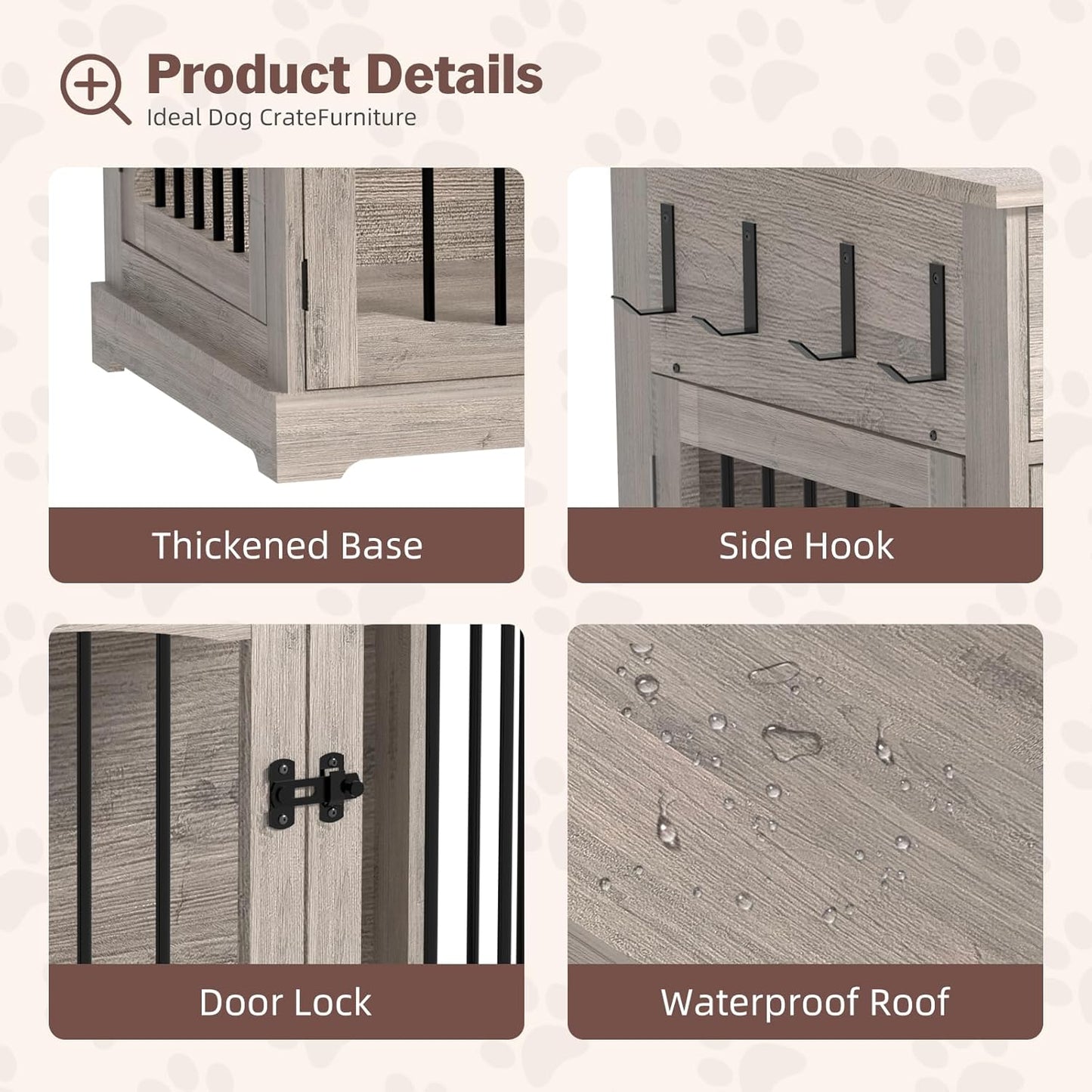 40 Inch Furniture-Style Dog Crate-Multipurpose Wood Pet Crate Furniture with Double Doors,2 Drawers, Decorative Dog House Indoor for Smal/Medium Dogs, Gray Finish