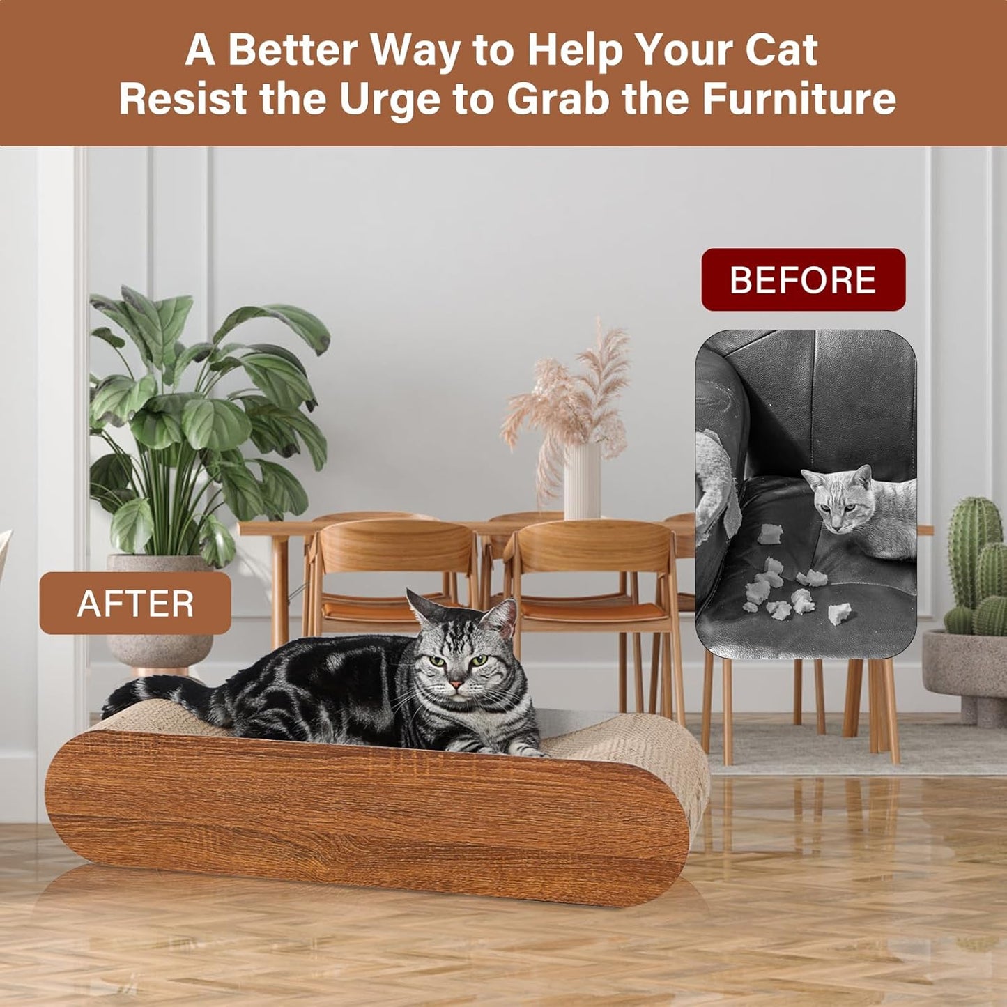 Cat Scratcher, Cardboard Lounge Bed, Bone Shape Design, Recyclable Corrugated Scratching Pad, Stable and Durable, Furniture Protector, Reversible, Brown