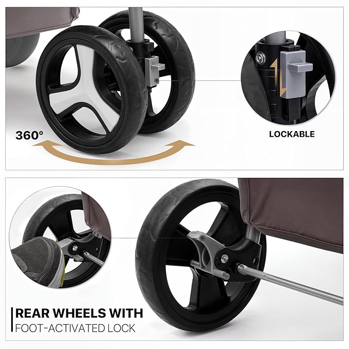 MoNiBloom Foldable Dog Strollers for Small Dogs with Weather Cover, 3 Wheels Pet Strolling Cart for Dogs and Cats with Storage Basket and Cup Holder, Breathable and Visible Mesh for All-Season, Coffee