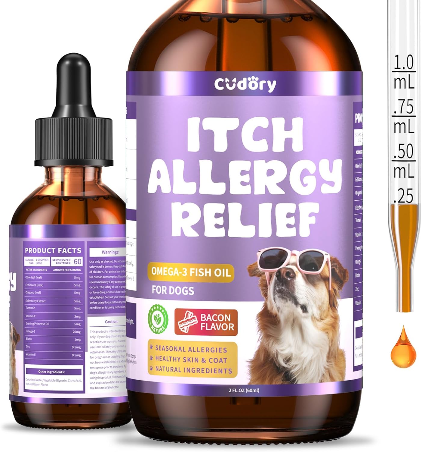 Dog Allergy Relief Drops, Skin & Coat Support with Fish Oil and Omega-3, Natural Immune Supplement for Dogs – Seasonal Allergy & Itchy Skin Care – Soothes Sensitive Skin, Itch Relief for Dog, 2 Fl oz