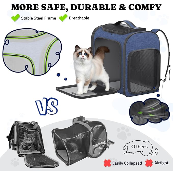 Pawtners Dog Backpack Carrier Dog Carrier with Anti-Scratch Mesh with Great Ventilation, Large Pet Carrier Backpack for Small Dogs & Large Cats, Foldable Designed Pet Backpack Perfect for Travel