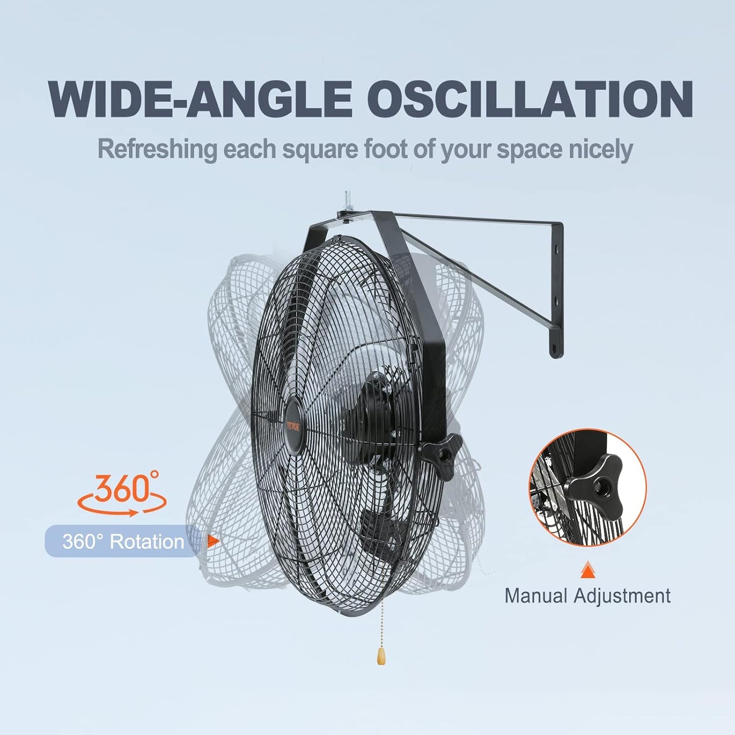 VEVOR 18 Inch Wall Mount Fan, 3-speed IP44 Waterproof, Max. 4150 CFM Wall Mounted Fan for Outdoor, Commercial, Residential, Greenhouse, Workshop, Patio, Black, ETL Listed