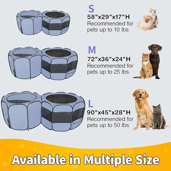 EighteenTek XLarge 2-in-1 Pop up Dog Playpen, Assembly-Free, with Leakproof Pet Pee Pads,Portable Foldable Cat Tent Enclosure Indoor Outdoors Puppy Kittens Small Animals Crates (M, 72" Lx36 Wx24 H)