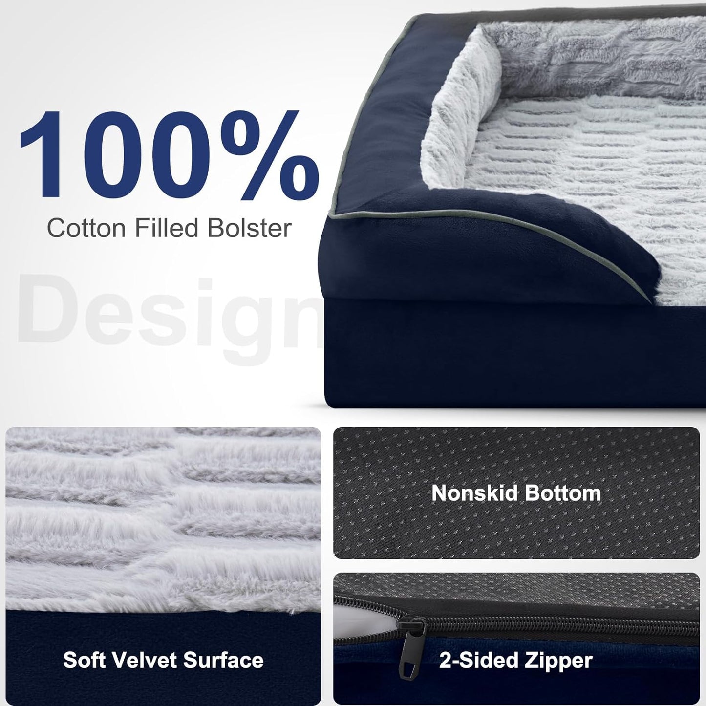 FURTIME Orthopedic Dog Bed for Extra Large Dogs - XL Washable Dog Sofa Beds Large, Supportive Foam Pet Couch Bed with Removable Washable Cover, Waterproof Lining and Nonskid Bottom, Navy Blue