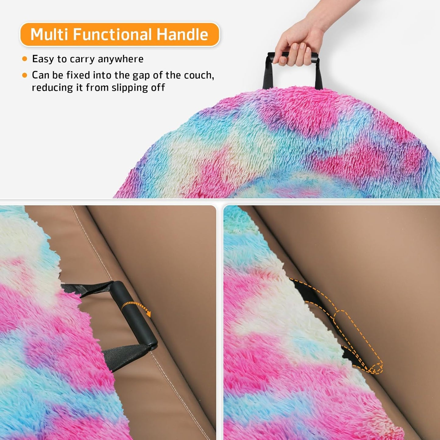 GGIB Calming Dog Bed Fluffy Plush Dog Mat for Furniture Protector with Removable Washable Cover for Large Medium Small Dogs and Cats (Large, Rainbow)