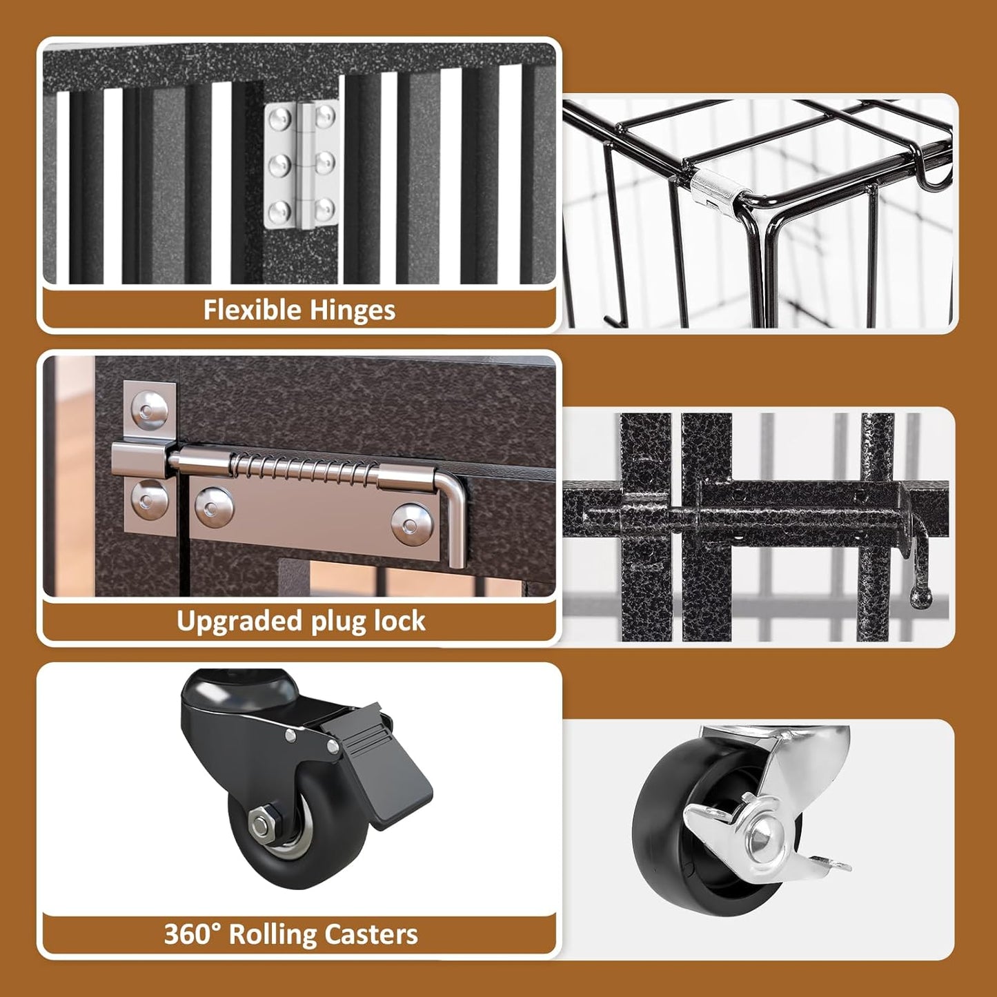 Polar Aurora Heavy Duty Dog Crate, Foldable Indestructible Dog Kennel, Escape Proof Extra Large Dog Cage with Lockable Wheels, High Anxiety Pet Playpen with Double Door for Indoor/Outdoor Use. (60in)