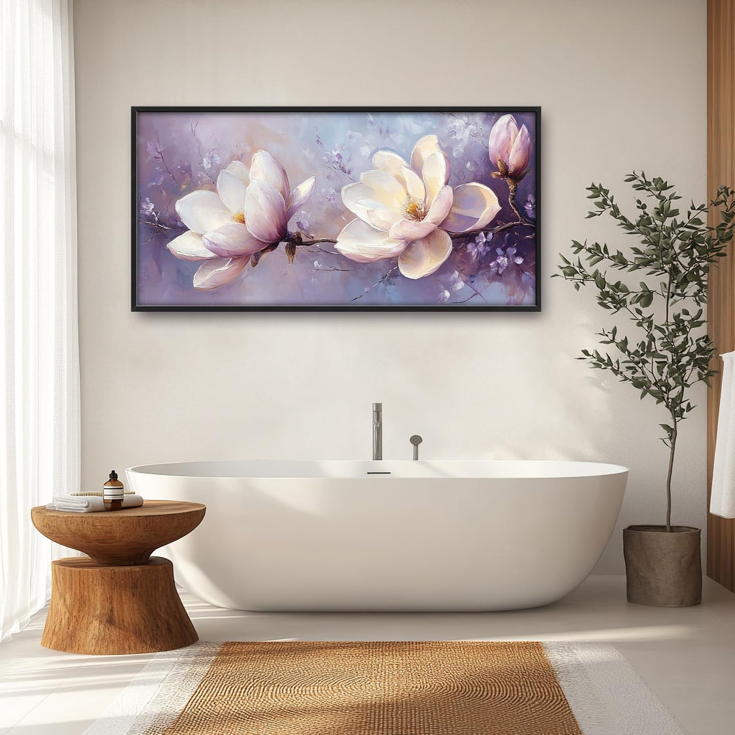 Large Floral Landscape Wall Art for Living Room, Purple Flower Canvas Oversized Wall Decor, Aesthetics Framed Pictures Painting Print Artwork for Bedroom Office 60L" x 30W"