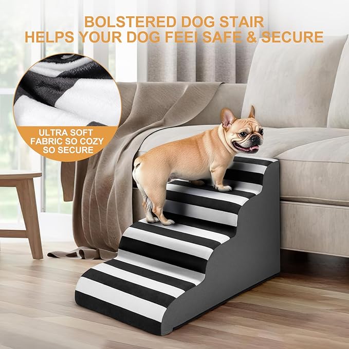 JOEJOY Curved Dog Stairs Ramp for High Beds 19" H, 4-Step Dog Steps for Small Dogs and Cats, Pet Stairs for High Bed Climbing, Non-Slip Balanced Pet Step Indoor, Grey