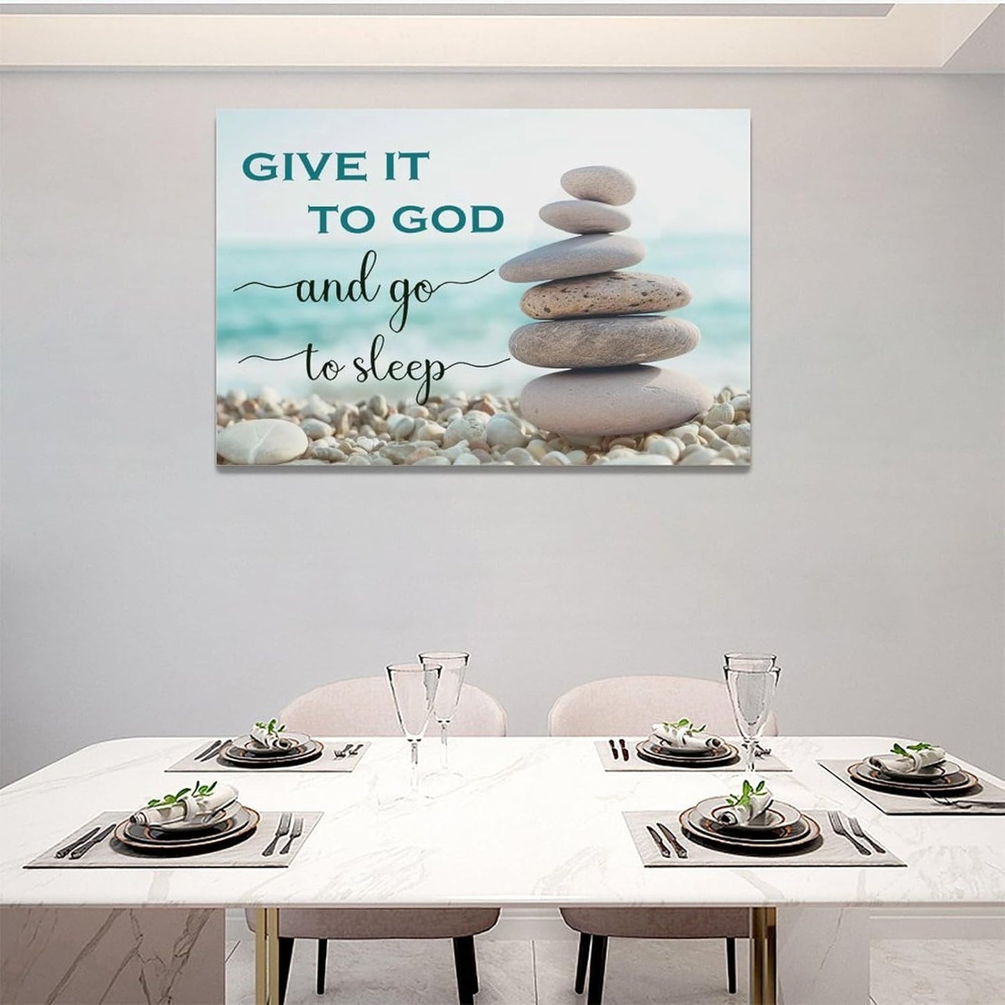 Scripture Wall Art Bible Verse Christian Gifts Canvas Give It To God Go To Sleep Wall Decor Inspirational Quote Prints Painting Religious Pictures Artwork for Bathroom Kitchen Living Dining 24"x16"