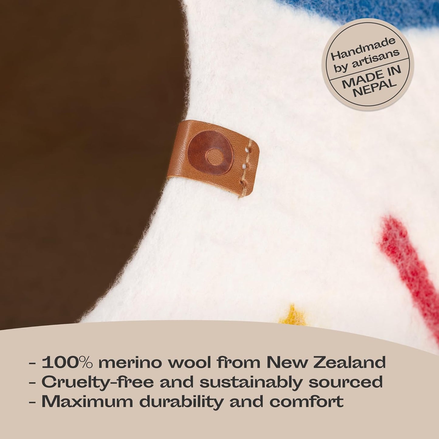 MEOWFIA Cat Cave – Premium Felt Cat Bed for Indoor Cats, Handmade 100% Merino Wool (Medium, Ivory Rainbow)