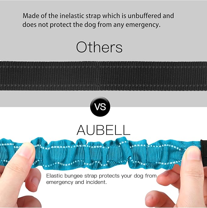 AUBELL Dog Seat Belt for Car,2 Pack Set 3-in-1 Adjustable Reflective Bungee Heavy Duty Dog Car Harness Tether with Clip Hook Latch & Buckle,Swivel Zinc Alloy Carabiner,Black+Blue