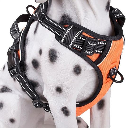 PoyPet No Pull Dog Harness, Reflective Comfortable Vest Harness with Front & Back 2 Leash Attachments and Easy Control Handle Adjustable Soft Padded Pet Vest for Small to Large Dogs (Orange,M)