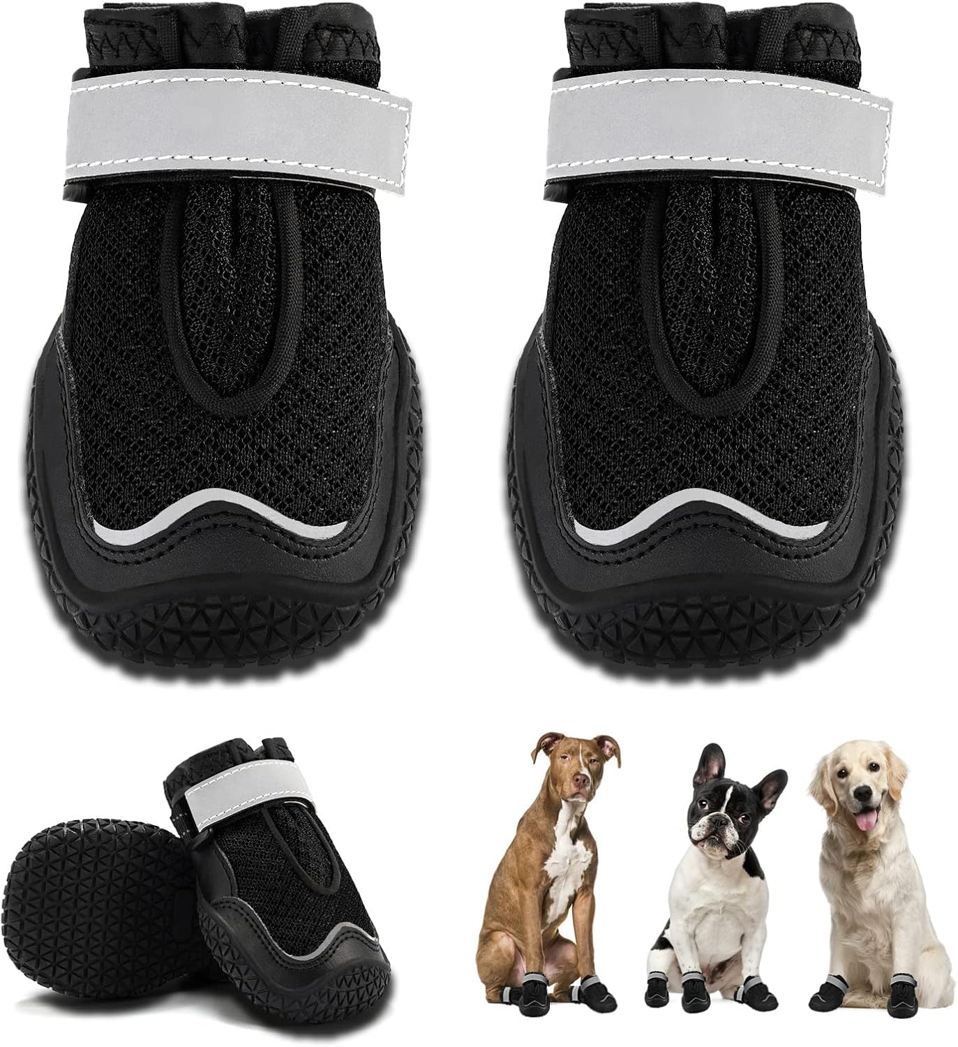 Hcpet Dog Boots for Large Dogs, Dog Shoes for Hot Pavement Winter Snow, Paw Protector Dog Booties Designed for Comfort and Breathability, Outdoor Booties for Small Medium Dogs for Hiking Black Size 1