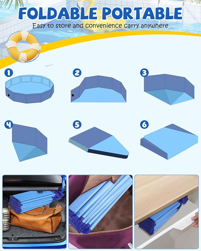 YSJILIDE Portable Dog Pool PVC Pet Swimming Bathtub Collapsible Hard Plastic Pool for Pets to Swim and Bath (M-40"x 12" Blue)