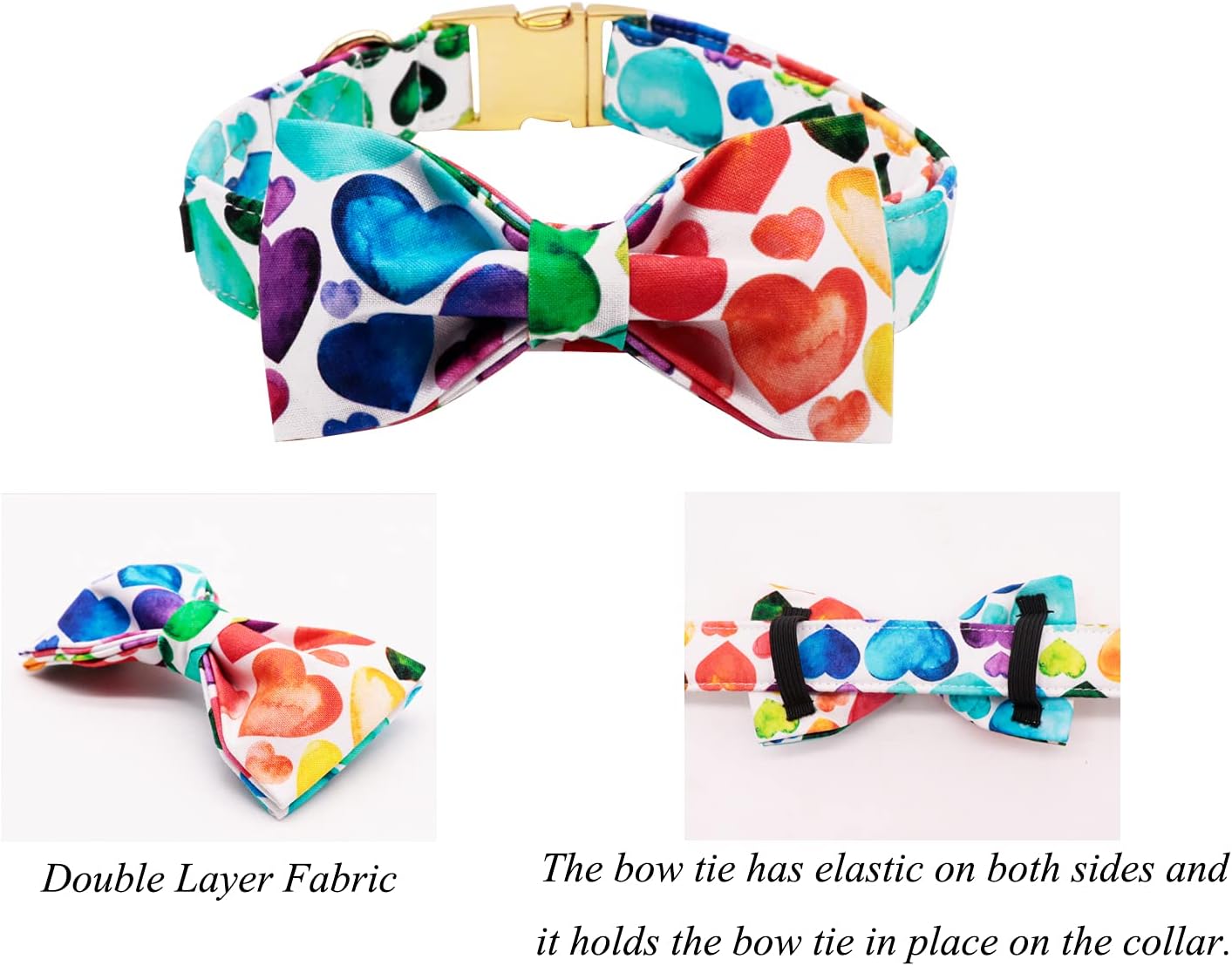 Lionet Paws Valentine's Day Dog Collar with Bowtie, Soft and Comfortable, Adjustable Collar for Medium Dogs, Neck 13.5-22 inches