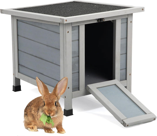Coziwow Rabbit Hutch, Outdoor Cat House Weatherproof, Bunny Cage Indoor with Openable, Portable Small Animals Shelters with Nonslip Ramp for Hideout Rabbits/Feral Cats/Chicken/Duck/Small Animals-Gray