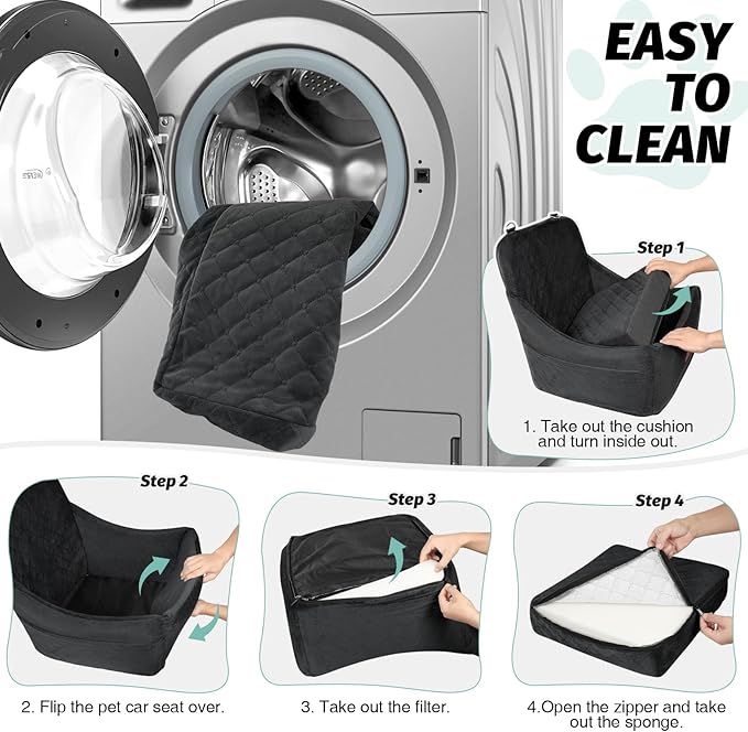 Dog Car Seat for Dogs Up to 35lbs,Fully Detachable and Washable,Memory Foam Covered Soft Fabric,Easy to Install with Adjustable Straps,Anti-Slip Bottom,Two Side Pockets(Black,Medium)