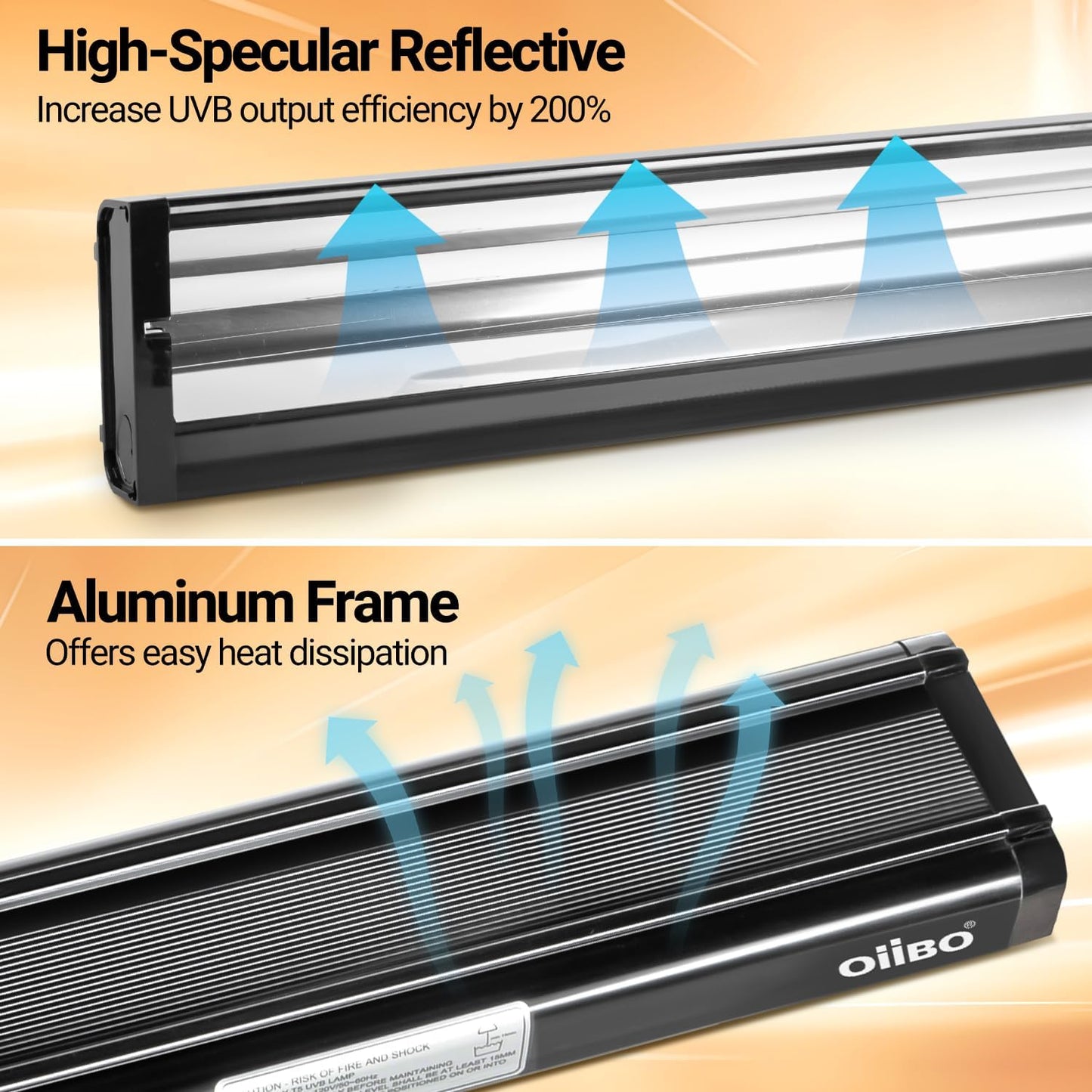 Oiibo T5 HO Reptile Light Fixture UVB Lighting Combo Kit, Terrarium Lamp Hood Light with UVB 10.0 for Bearded Dragon, Gecko, Lizard (39W)