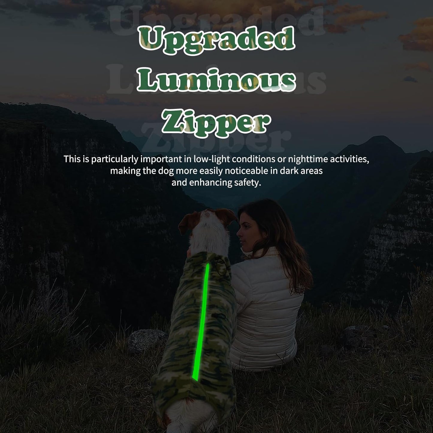 ROZKITCH Camo Dog Jacket Fleece Pullover Pajamas, Pet Windproof Warm Cold Weather Jacket Vest with Luminous Zipper, Jumpsuit Apparel Outfit Clothes for Small Medium Large Dog Camo L