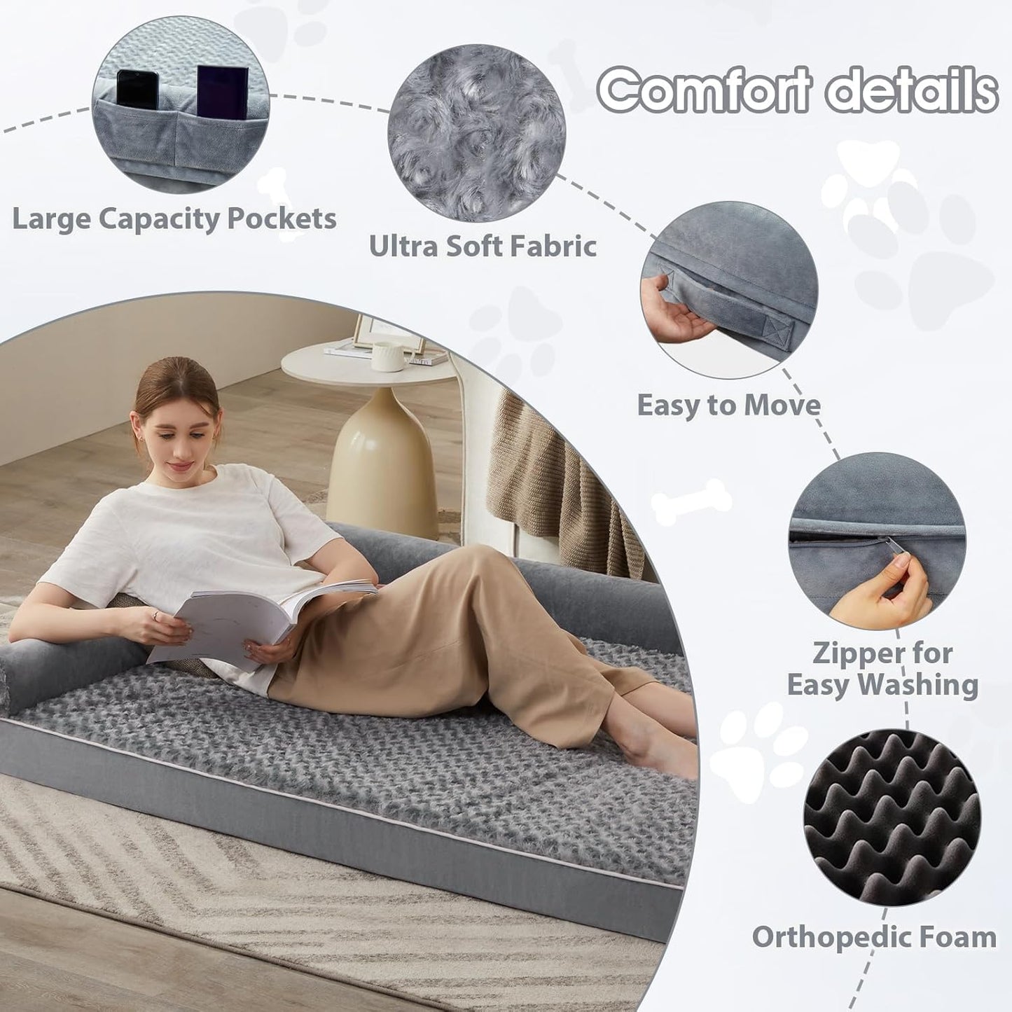 BFPETHOME Dog Beds for Large Dogs, Orthopedic Dog Bed for Medium Large Dogs,Big Waterproof Couch Pet Bed with Removable Washable Cover